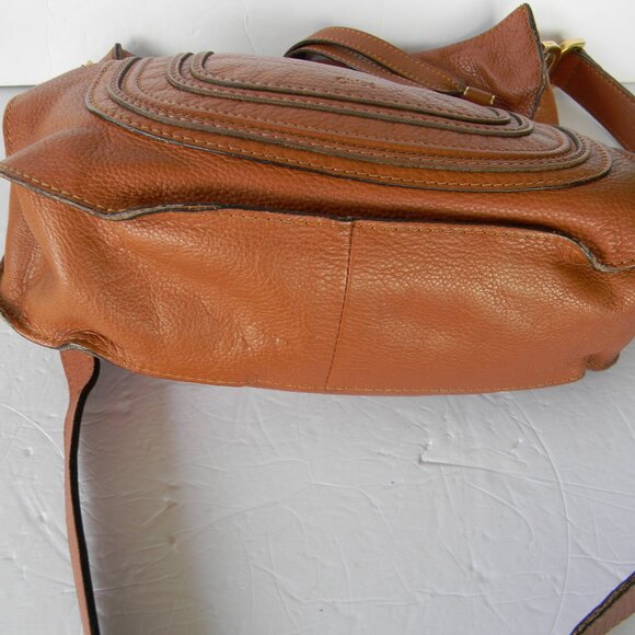 CHLOE MARCIE TAN PEBBLE LEATHER HOBO/CROSSBODY MESSENGER BAG MADE IN ITALY - Picture 6 of 15